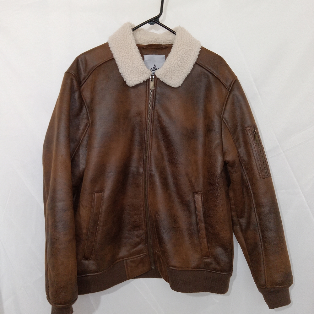 Rainforest Shearling Lined Nubuk Aviator Zip Bomber Jacket Mens Large - Picture 2 of 13